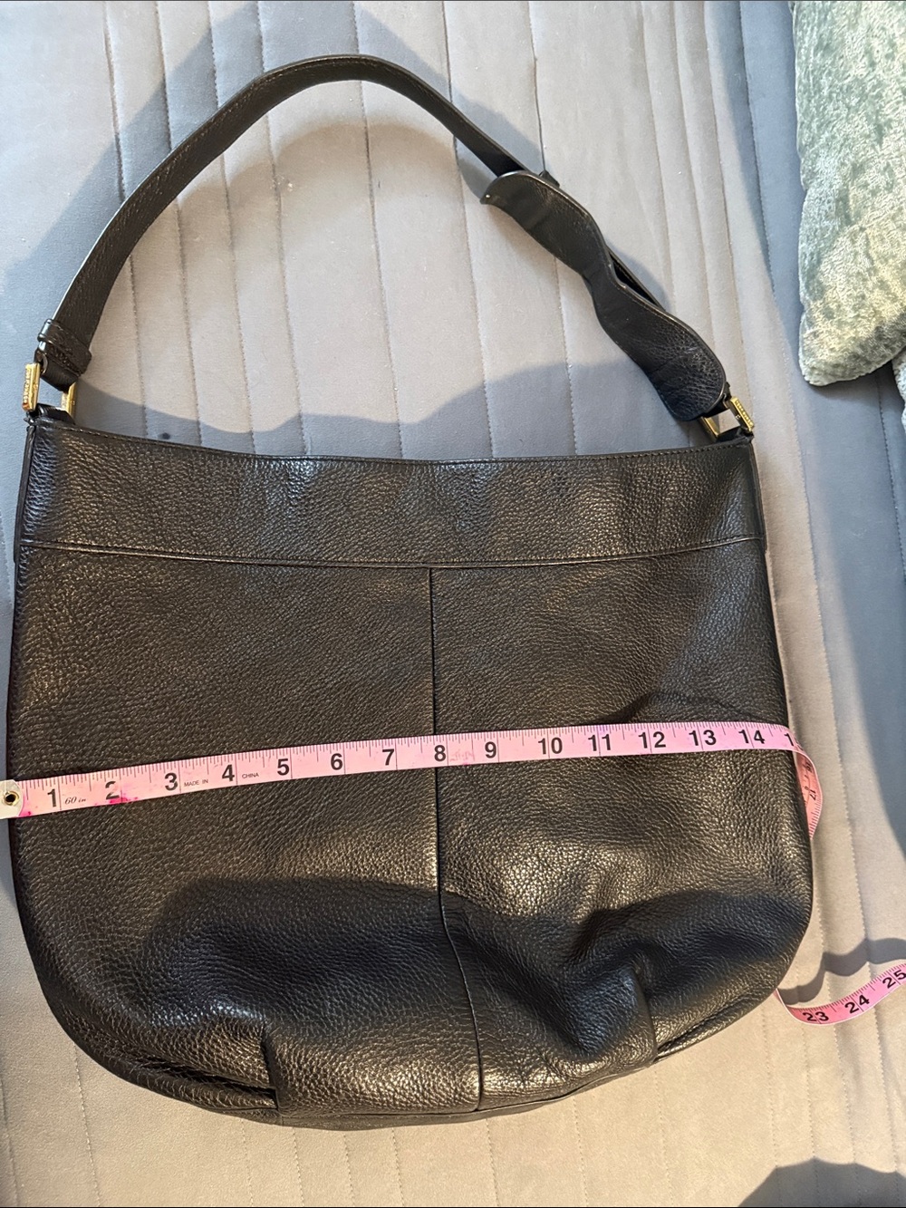 Tory Burch Black Pebbled Leather Hobo Shoulder Bag with Logo - Picture 8 of 17